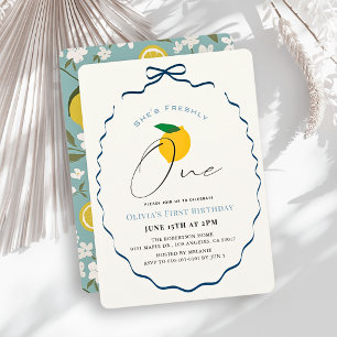 Invitation Nouvellement Un Bleu Ruban Citron/Citrus 1er Anniv