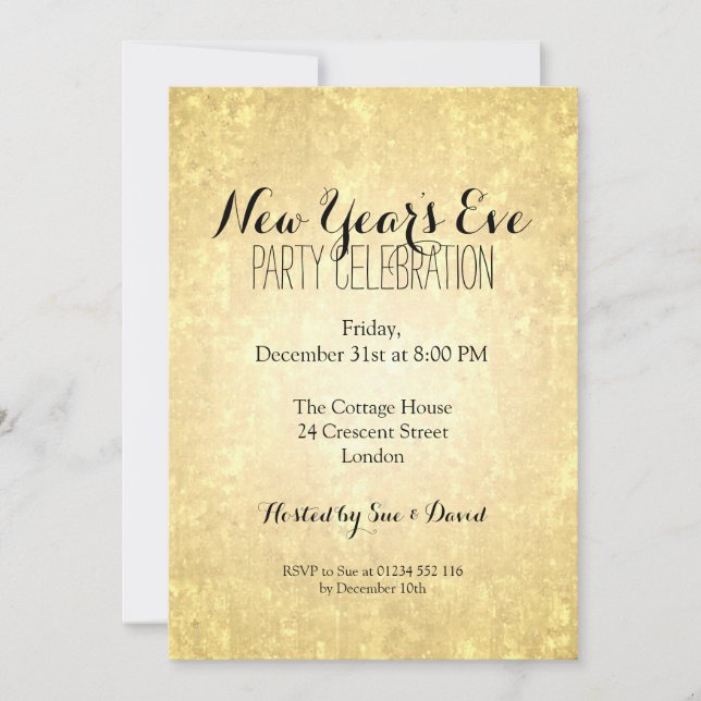 Invitation Nouvelles années élégantes d'Ève de feuille d'or (Devant)