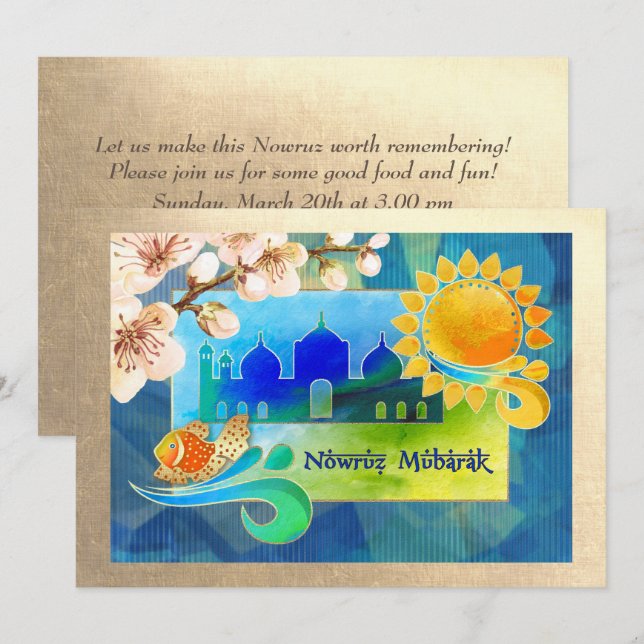 Invitation Nowruz Mubarak Parti du Nouvel An Perse (Devant / Derrière)