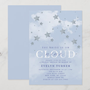 Invitation Nuage aquarelle 9 étoiles bleu blanc Shower de mar