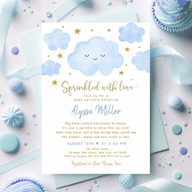 Invitation Nuage Blue Boy Parsemé d'Amour Baby Sprinkle (Créateur téléchargé)