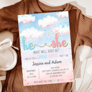 Invitation Nuage d'aquarelle Il ou elle Fête de révélation de