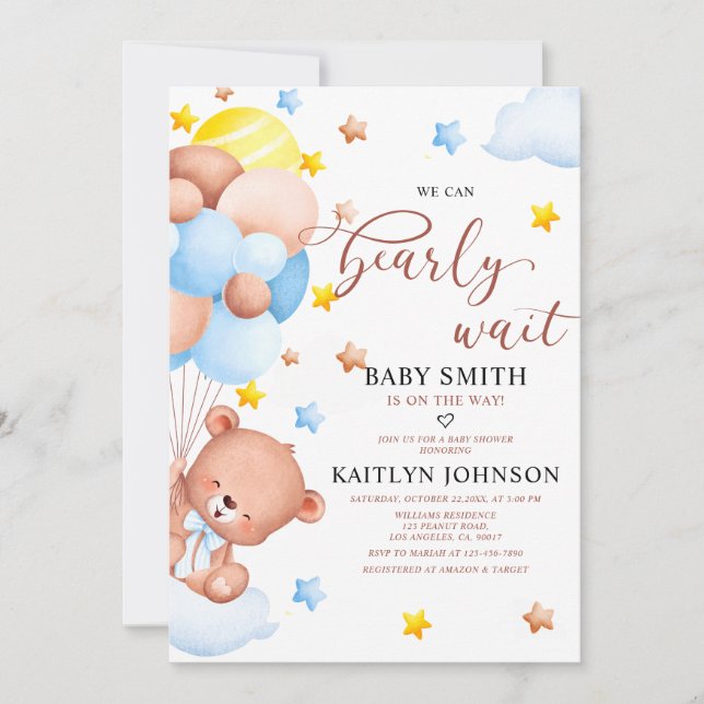 Invitation Nuage de ballon en forme d'ours en peluche Baby Sp (Devant)