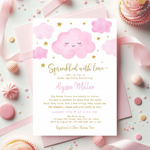 Invitation Nuage de Fille Rose Saupoudré d'Amour Bébé Saupoud