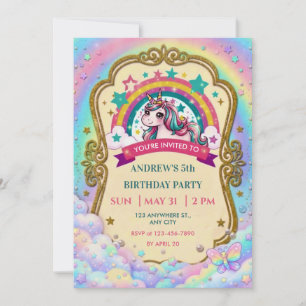 Invitation Nuage de Licorne Arc-en-Ciel Magique Anniversaire 