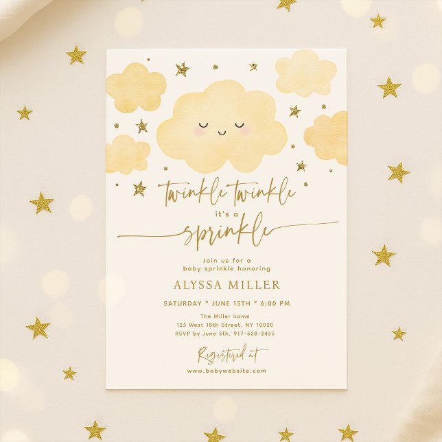 Invitation Nuage Étoilé Scintillant Or Rêveur pour Bébé (Créateur téléchargé)