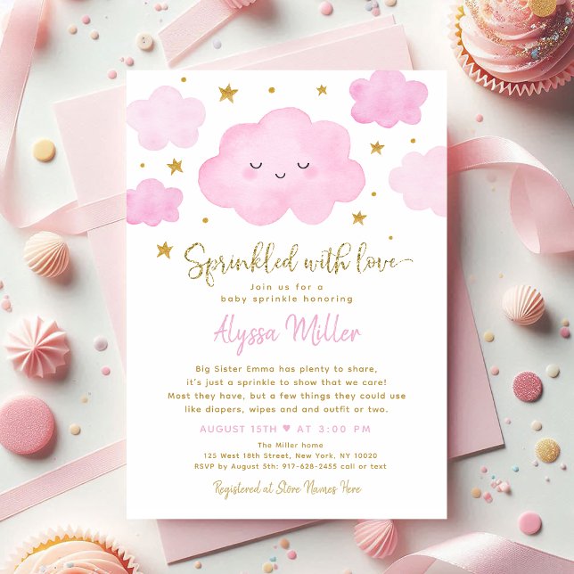 Invitation Nuage Fille Rose Saupoudré d'Amour Bébé Saupoudré (Créateur téléchargé)