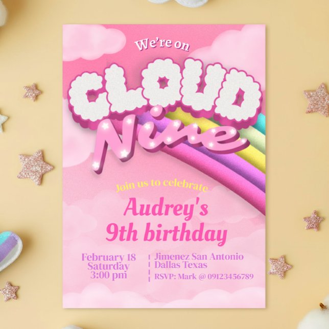 Invitation Nuage Neuf - 9e anniversaire (Cloud Nine - 9th Birthday Invitation)