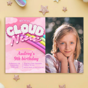 Invitation Nuage Neuf - 9e anniversaire - Fille