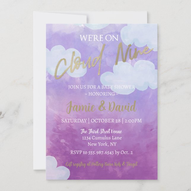 Invitation Nuage Neuf Baby shower Aquarelle Ciel et nuages (Devant)