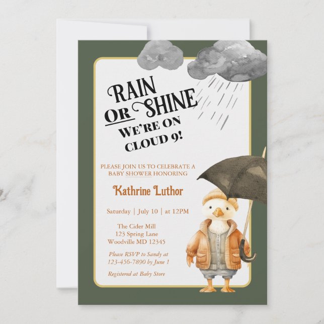 Invitation Nuage Neuf Cute Bois Canard Baby shower (Devant)