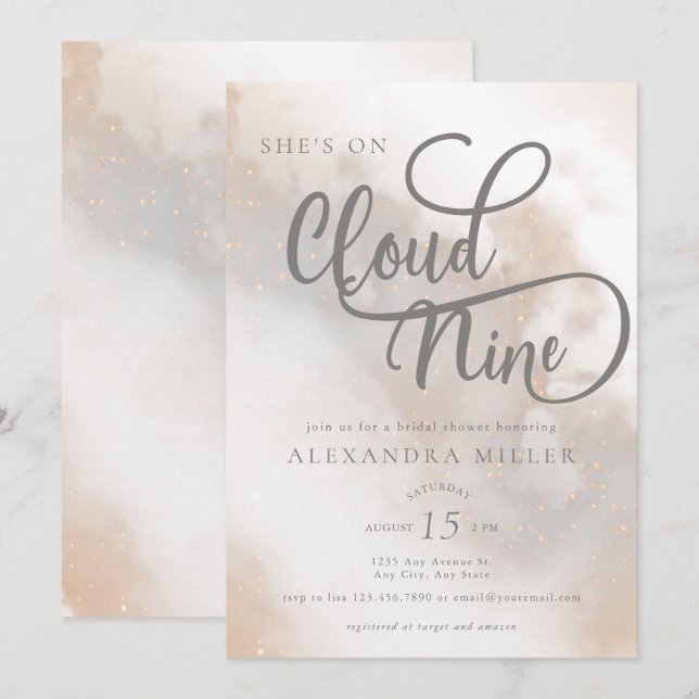 Invitation Nuages aquarelle | Fête des mariées moderne tendan (Devant / Derrière)