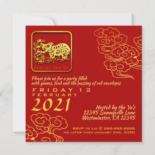 Invitation Nuages Auspicious Nouvel An chinois OX 2021 PInv (Devant)