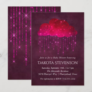 Invitation Nuages de pluie étincelants Baby shower rose fon