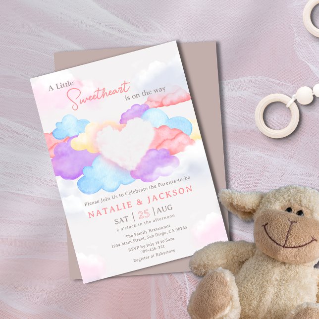 Invitation Nuages de rêve Petit Baby shower de lit d'amour (Dreamy Clouds Little Sweetheart Coed Baby Shower Invitation)