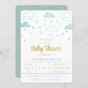 Invitation Nuages et Coeurs Baby shower d'arrosage pour bébés