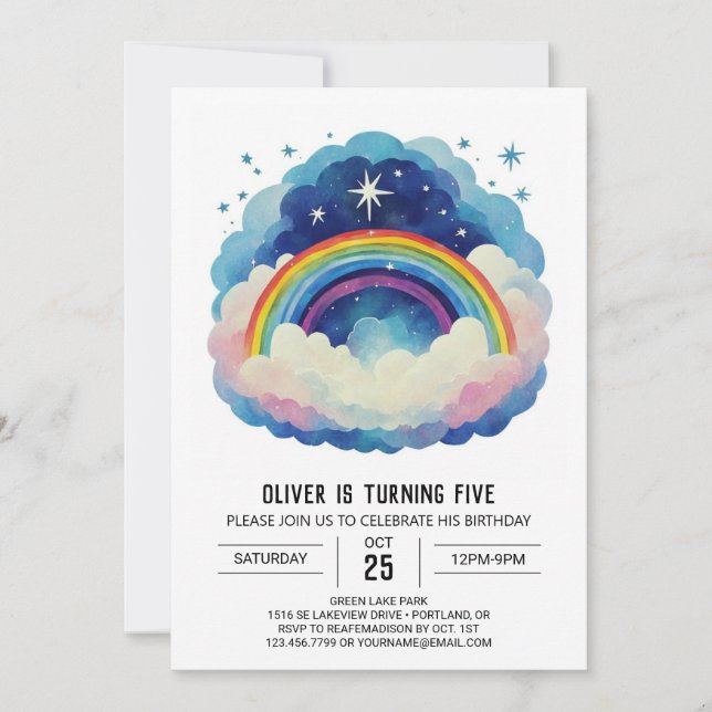 Invitation Nuages modernes célestes Anniversaire (Devant)