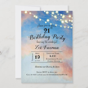 Invitation Nuages roses dans le ciel 21e anniversaire Bleu