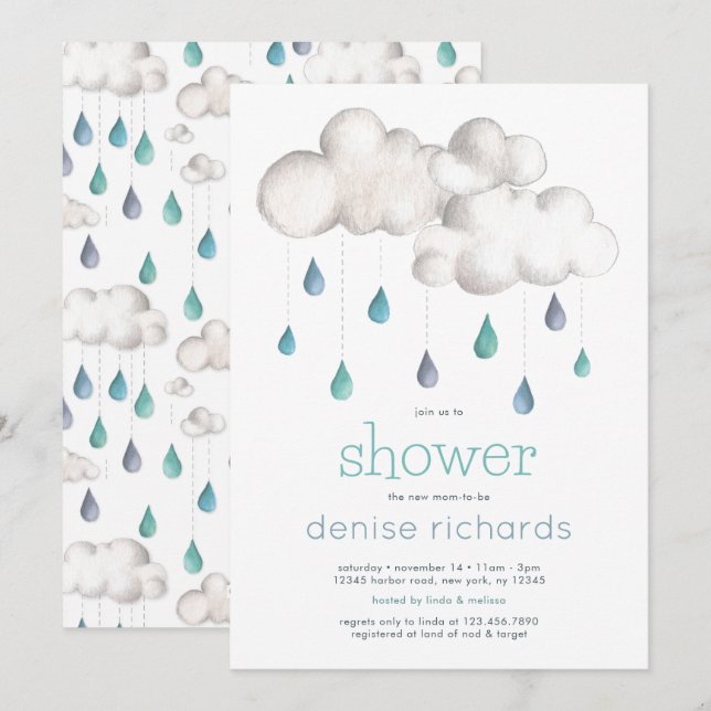 Invitation Nuageux avec une chance de Baby shower (Devant / Derrière)
