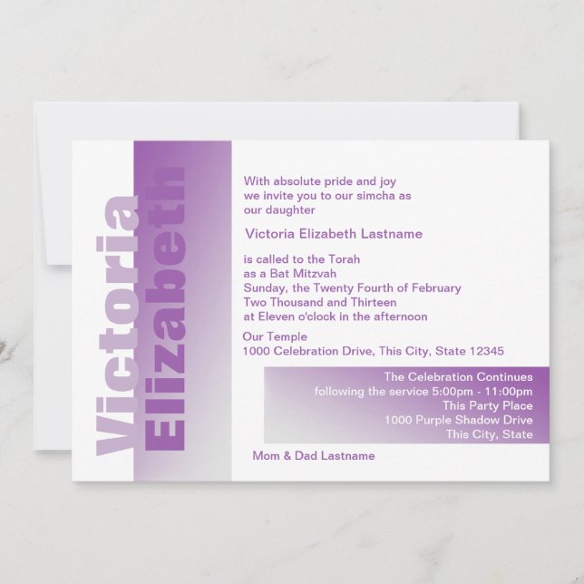 Invitation Nuances de Bat mitzvah pourpre (Devant)