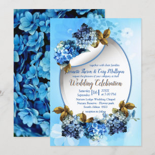 Invitation Nuances de bleu aquarelle Hydrangeas Mariage