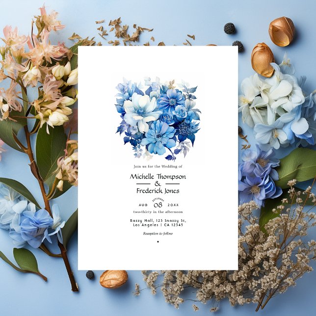 Invitation Nuances de Mariage floral bleu (Créateur téléchargé)
