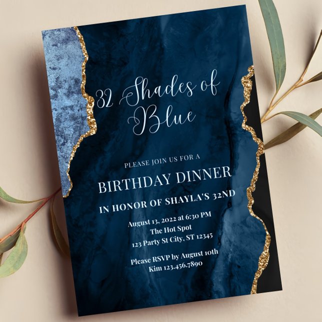 Invitation Nuances modifiables de bleu Invitation, bleu et or (Créateur téléchargé)