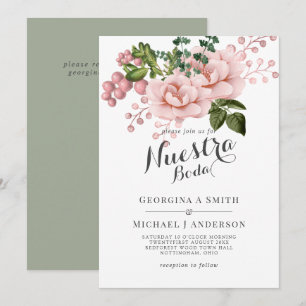 Invitation Nuestra Boda Blush Rose Roses Mariage espagnol