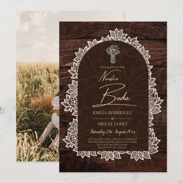 Invitation Nuestra Boda Budget Photo Wedding Inviter Rustique (Devant / Derrière)