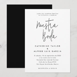 Invitation Nuestra Boda Espagnol Langue Noir Script Mariage