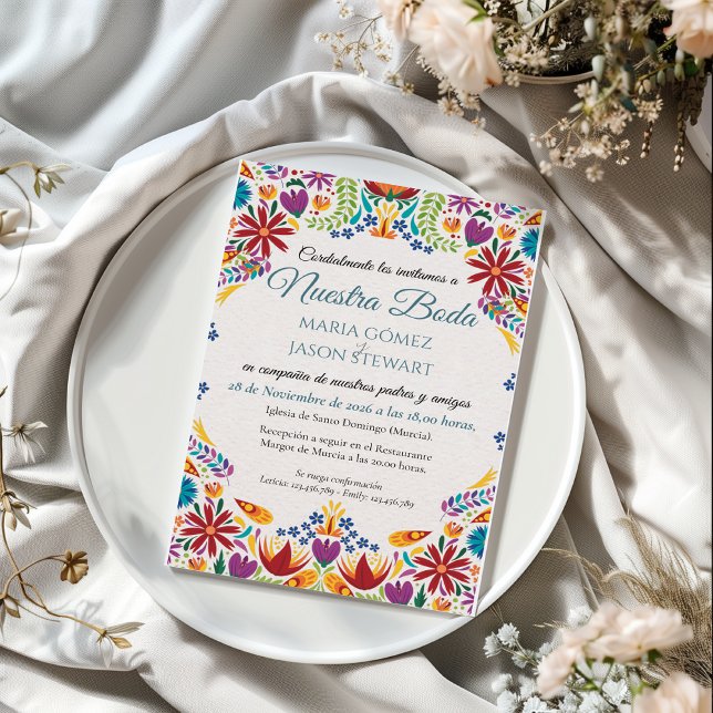 Invitation Nuestra Boda Flowers Botanical Spanish Wedding (Nuestra Boda Flowers Botanical Spanish Wedding Invitation)