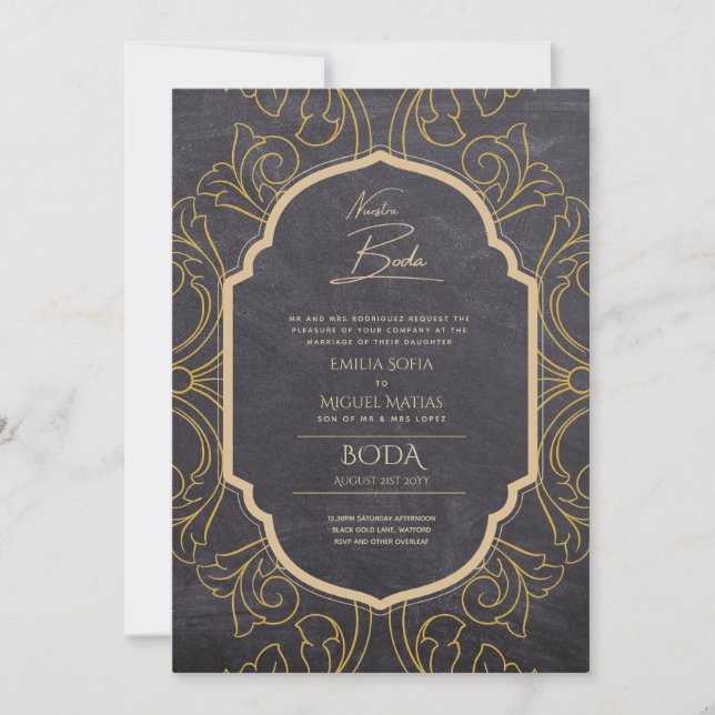 Invitation Nuestra Boda Gold Frame Mariage espagnol INVITE (Devant)