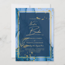 NUESTRA BODA Marine Blue Gold Ink Wedding INVITE