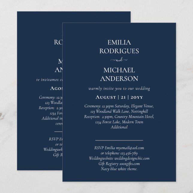 Invitation Nuestra Boda Typographie moderne BEAUCOUP DE COULE (Devant / Derrière)