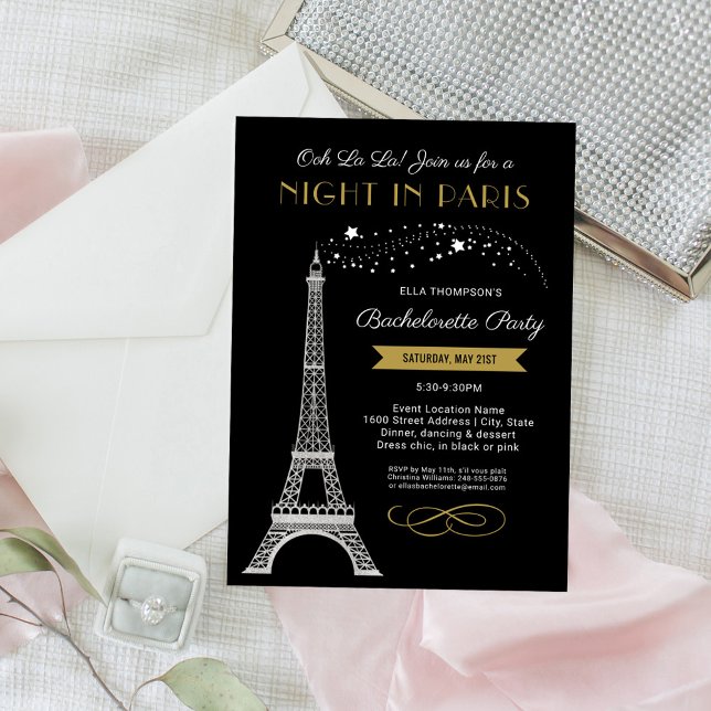 Invitation Nuit à Paris Tour Eiffel Bachelorette Party (Créateur téléchargé)