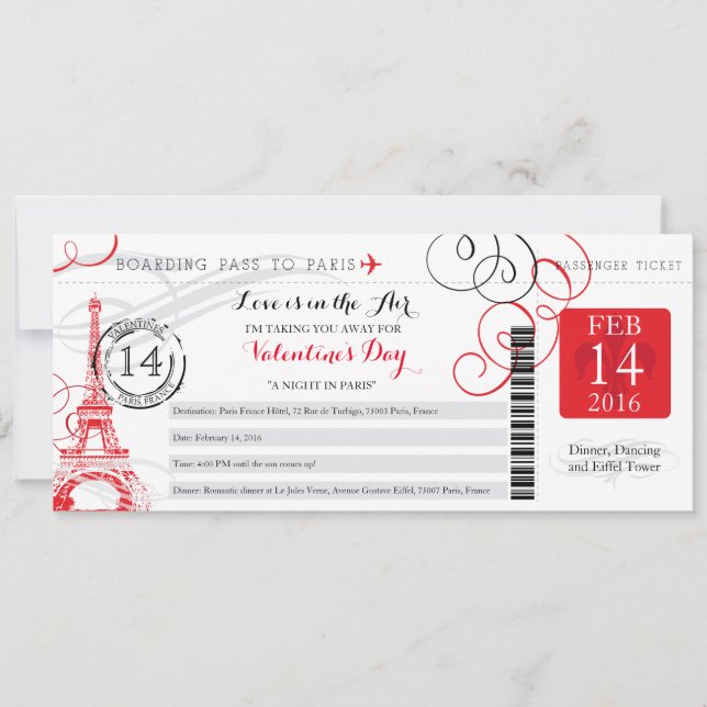 Invitation Nuit à Paris | Valentines Journée de voyage (Devant)