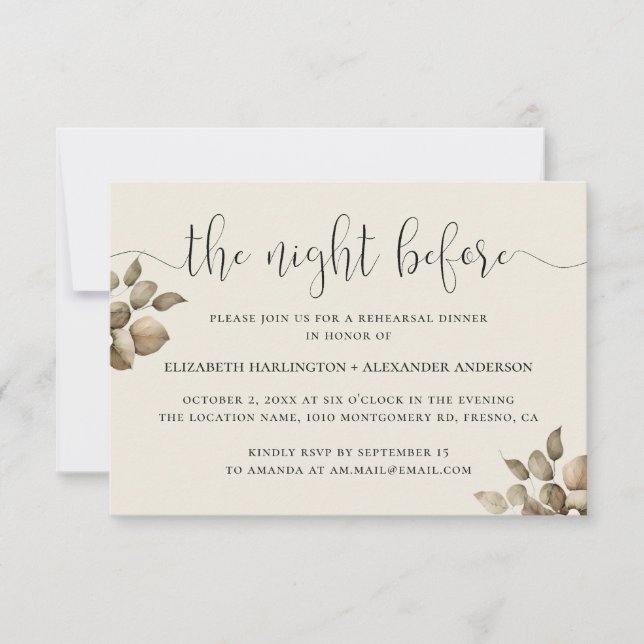 Invitation Nuit avant. Élégant dîner de répétition floral dou (Devant)