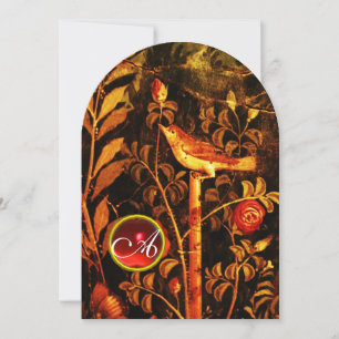 Invitation NUIT AVEC MONOGRAMME ROSE, Jaune rouge