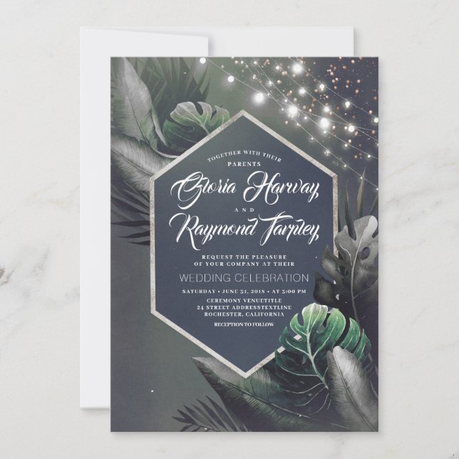 Invitation Nuit balnéaire Tropical Silver Palms Mariage (Devant)