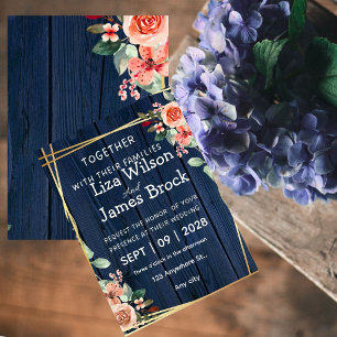 Invitation Nuit Bleue Bourgogne Or Blush Bois Mariage 