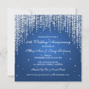 Invitation Nuit bleue étincelante d'anniversaire de mariage é