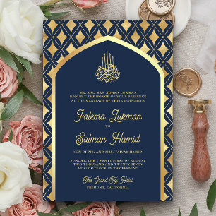 Invitation Nuit Bleue Or Diamants Arche Mariage Musulman
