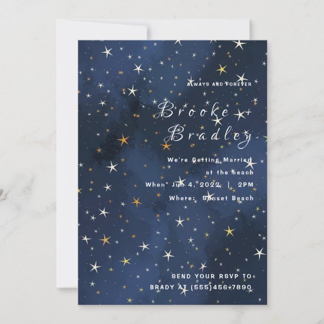 Invitation Nuit Bleue Profonde Étoilée de Mariage (Devant)