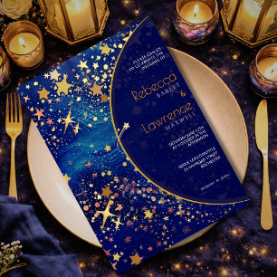 Invitation Nuit céleste magique étoilée or bleu mariage