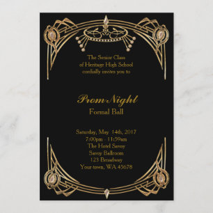 Invitation Nuit de bal, bal officiel, or noir