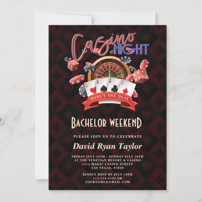 Invitation Nuit de casino élégante, week-end enterrement de v (Devant)