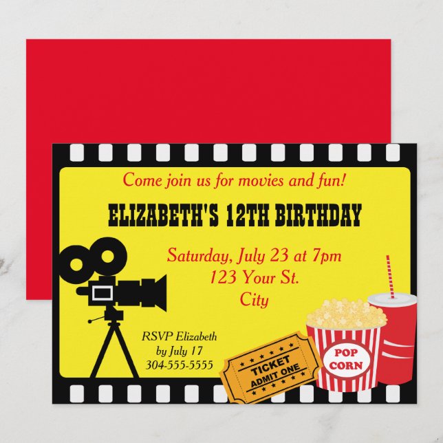 Invitation Nuit de cinéma Anniversaire (Devant / Derrière)