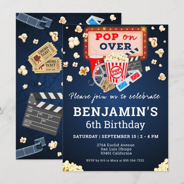 Invitation Nuit de cinéma Anniversaire (Devant / Derrière)