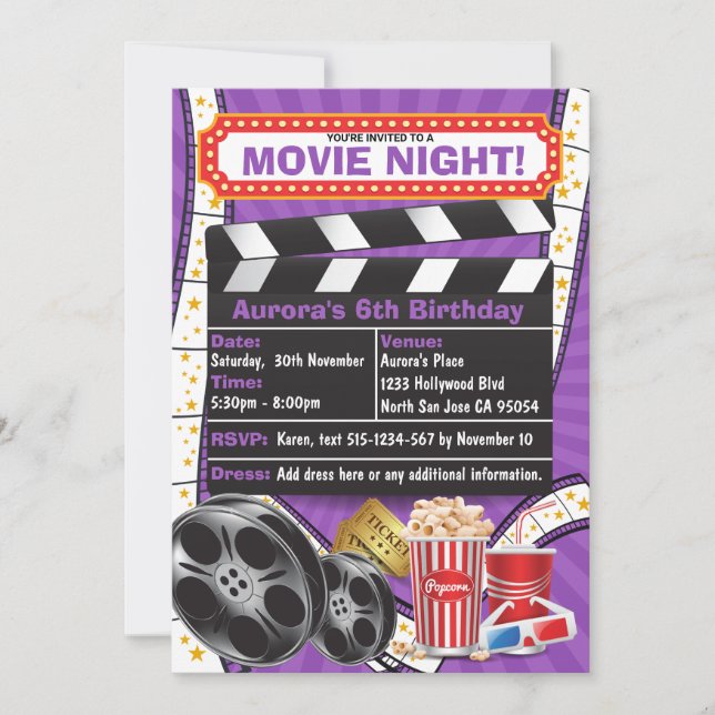 Invitation Nuit de cinéma Hollywood Clapper Anniversaire Invi (Devant)