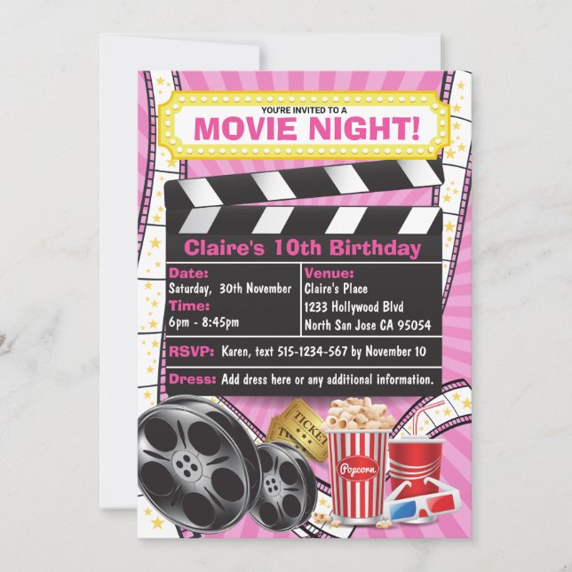 Invitation Nuit de cinéma Hollywood Clapper Anniversaire Invi (Devant)